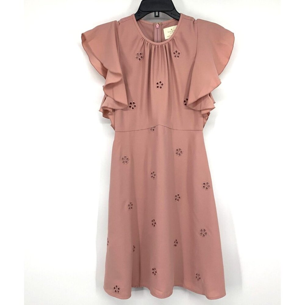 Kate Spade Dress Cutout Crepe Dress Pink Ruffle Eyelet NWT - Picture 6 of 16